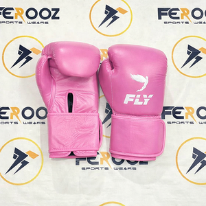 Gants de boxe professionnels rose et blanc avec broderie personnalisée, fermeture à lacets, en cuir respirant et anti-humidité - Product Image 1