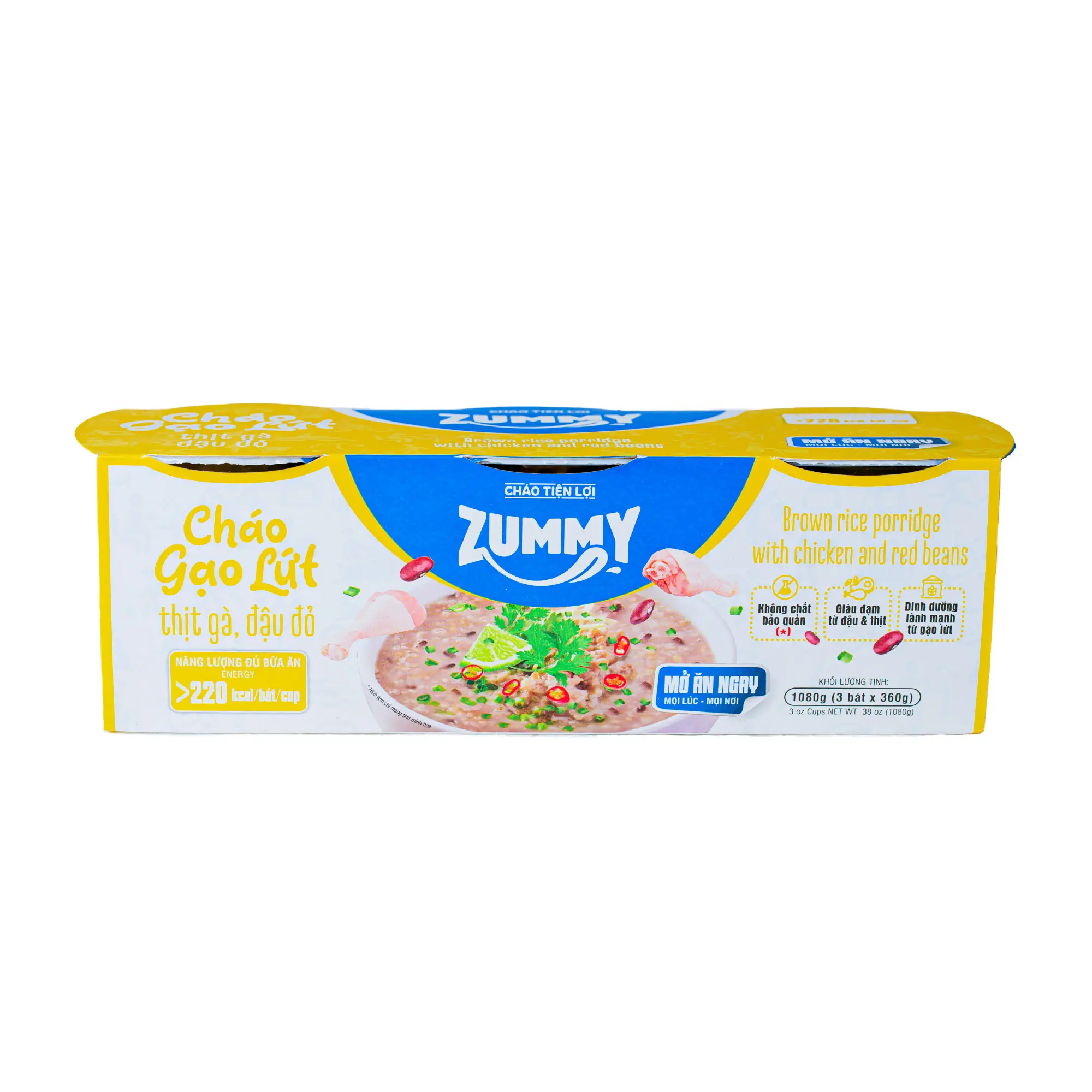 Zummy Convenient Porridge-Congee de arroz integral con sopa nutritiva de pollo y frijoles rojos buena para la salud