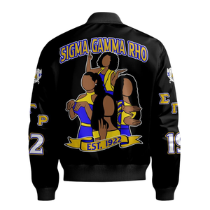 Sigma Gamma Rho sgrho เสื้อซาตินสีกรีก1922แจ็คเก็ตบอมเบอร์สีฟ้าทองสำหรับสตรี - Product Image 2
