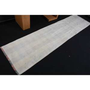 Alfombra Turca Minimalista Vintage de 23x95 Pies, Alfombra Rectangular de Látex para Sala de Estar, de Lana, Color Blanco y Blanco, para Pasillo - Product Image 2