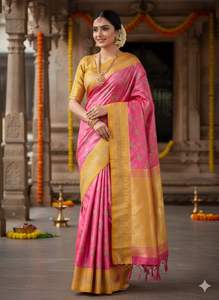 ชุดส่าหรีผ้าไหมกันชิรัมปาทานีสำหรับงานปาร์ตี้ พร้อมผ้าสำหรับตัดเสื้อ  ลายปักดิ้นทองหนักแบบปาลูและลายขอบ  สำหรับผู้หญิง มีสินค้าพร้อมส่ง - Product Image 3