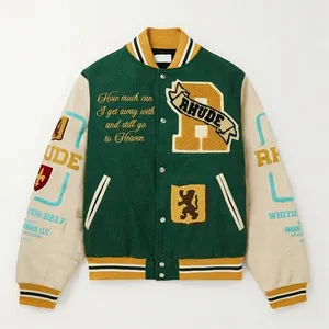 Người Đàn Ông Của Varsity Bóng Chày Áo Khoác Biểu Tượng Tùy Chỉnh In Thêu 100% Len Letterman Varsity Áo Khoác