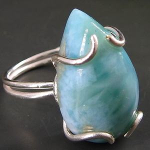 Larimar <b>Blue</b> Smooth Polished Cabochon Wire Wrapping Silver Plated Brass Ring Certified Casual/Sporty Gift Her Fashionable - Product Image 1