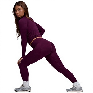 Ensemble de yoga pour filles, séchage rapide, matière Spandex/Nylon, sans couture, antibactérien, logo personnalisé, ensemble de sport 2 pièces - Product Image 3