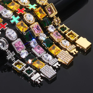 Bracelet croix hip-hop pour homme en moissanite, bracelet à maillons multicolores sertis de pierres précieuses, bijou de luxe tendance, cadeau pour fête ou festival - Product Image 4
