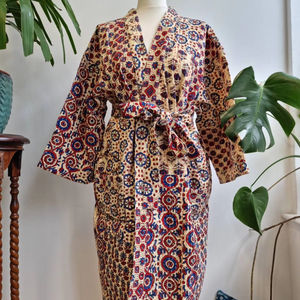 Antique Impression Designer Motif Kantha Kimonos Robes Longueur Au Genou Été Printemps Porter Plage Fête D'anniversaire Taille Libre - Product Image 1