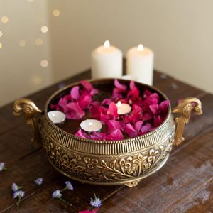 Bol à fleurs en laiton de paon de qualité supérieure poli or porte-lampe à thé Urli et bougeoirs de mariage pour la décoration intérieure - Product Image 6