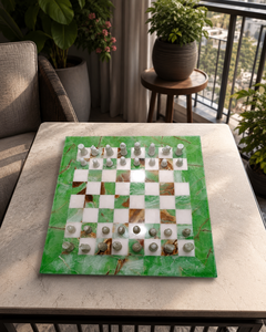 Tablero de Ajedrez de Ónix Verde Ecológico Hecho a Mano de 18"X18", Decoración Moderna para el Hogar, Tablero de Mesa Resistente para Exteriores, Artesanía Tradicional de Agra - Product Image 3