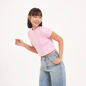 Camiseta recortada Rosa informal para mujer de Babytee Transpirable Anti-Pilling Algodón Secado rápido O-cuello Cuello Tops Precio ecológico - Product Image 6