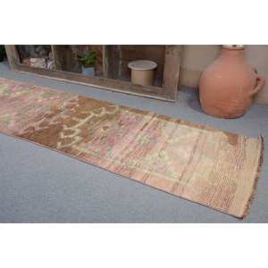 Alfombra de lana turca vintage rosa y marrón de 24x122 pies, diseño de retales de tejido plano para decoración de sala de estar, respaldo de látex - Product Image 2