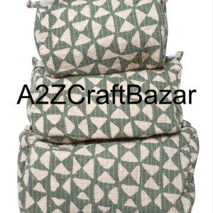 Cotton Vintage Quilted Makeup <b>Storage</b> Bags Durable Zipper Closure Block Print Multifunction <b>Cosmetic</b> Pouches Gift Customizable - Product Image 1
