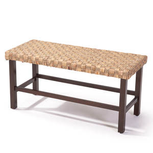 37.4\" Rattan <b>Bench</b> with Wood Legs for <b>Entryway</b> and Dining Room Furniture - Product Image 2