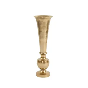 Top Quality Metal Flower Vase for Home Decoration Champagne Gold Aluminum Trumpet Garden