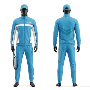 Survêtement de tennis pour homme, qualité supérieure, 300 GSM, mélange polyester-spandex, bleu ciel, design à panneaux blancs, respirant, extensible, logo personnalisé - Product Image 1