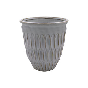 Modern White Ceramic <b>Ribbed</b> Texture Planter Functional Floor <b>Vase</b> - Product Image 1
