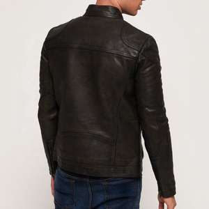 Veste en cuir pour homme de haute qualité, logo personnalisé, nouveau design, 100% douce et chaude, nouvelle veste pour homme grande taille, col montant, style avec poches. - Product Image 3