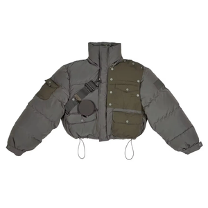 Custom Made High Street Style Canvas Puffer <b>Jacket</b> for Men Stand Collar with Front Pocket <b>Long</b> <b>Winter</b> Waterproof Hooded - Product Image 1