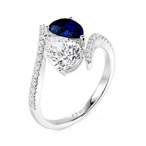 Bague de fiançailles Jeulia Toi Et Moi avec diamant taille poire, plaqué rhodium 14K sur platine - Product Image 2