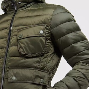 Veste matelassée légère verte pour homme avec capuche, doudoune matelassée d'hiver, fermeture éclair, poche poitrine, décontractée, isolée - Product Image 6