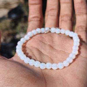 Natural White Moonstone Smooth Round Gemstone Sterling <b>Silver</b> Bracelet White Moonstone Crystal Jewelry <b>for</b> Women/Girls - Product Image 2