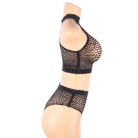 Conjunto de bikini de dos piezas, top y shorts negros con pedrería