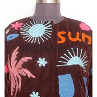 Chaqueta de Terciopelo con Bordado Suzani para Mujer, Diseño Floral, Tejido Transpirable para Otoño, Invierno y Primavera, Decoración con Logotipo