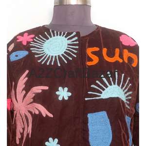 Veste en velours pour femmes, broderie Suzani, tissage, motif floral, tissu respirant pour l'automne, l'hiver, le printemps, décoration de logo - Product Image 3