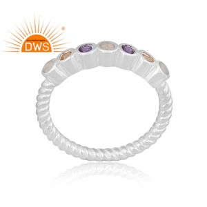 Última tendencia fina plata esterlina Natural Multi piedra preciosa eternidad banda anillo personalizado joyería fabricante - Product Image 1