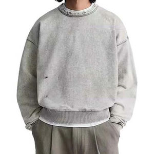 Sweat-shirts à col rond pour hommes, surdimensionnés, 100% coton, nouvelle mode personnalisée, 380 GSM, délavés à l'acide, usés, basiques, en provenance du Pakistan - Product Image 4