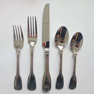 Ensemble de couverts en acier inoxydable avec manche martelé unique, cuillère et fourchette argentées, pour les fêtes - Product Image 1