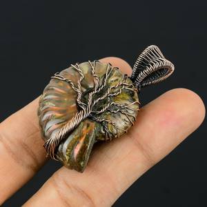 Amonita fósil Coral Vida de árbol alambre envoltura cobre trabajo único diseñador colgante collar para amante de la naturaleza todos los tamaños disponibles - Product Image 4