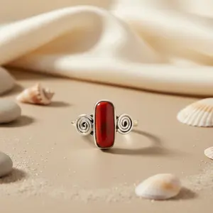 Anillo de Coral Chapado en Oro Rosa con Plata 925 y Piedras Preciosas Naturales para Mujer - Regalo Elegante - Product Image 2