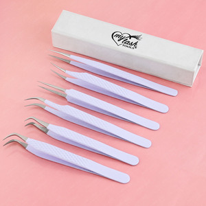 Vente chaude extension de cils pince à épiler volume crochet incurvé pince à épiler en acier inoxydable pince à épiler d'isolation à pointe de fibre droite - Product Image 5