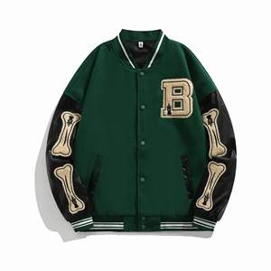 2025 patchs de broderie de baseball personnalisés col montant toile veste universitaire pour hommes en gros veste Letterman commande OEM bienvenue - Product Image 6