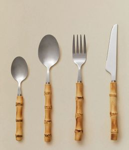 Juego de Cubiertos Reutilizables de Acero Inoxidable de Primera Calidad con Acabado Cepillado y Mango de Bambú, Cubiertos Sostenibles para Cocinar al por Mayor - Product Image 1