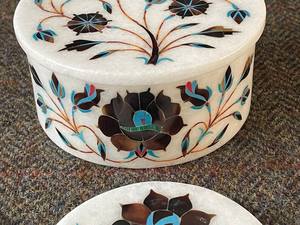 ชุดจานรองแก้วหินอ่อนเพียเตรดา งานฝังหินกึ่งมีค่า ของตกแต่งสไตล์วินเทจ - Product Image 3