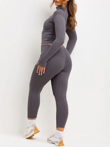 Beautiful Women's 2-Piece Gym Set <b>long</b> <b>Sleeve</b> Zipper Jacket and High-Waisted Leggings for Workout Yoga and Fitness Training - Product Image 2