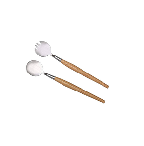 10 นิ้วสแตนเลสสลัดส้อมช้อนสลัดและสําหรับร้านอาหารเครื่องครัวกลางบ้านและด้ามไม้ขายร้อน - Product Image 3