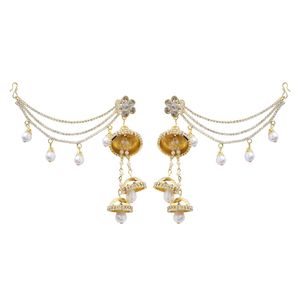 Fabricants de bijoux indiens cristal strass couches chaîne d'oreille balancent gland Jhumka boucles d'oreilles ensemble bijoux en gros, blanc - Product Image 1