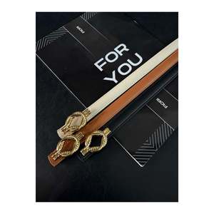 Ceinture fine pour femme en cuir véritable avec boucle longue bombée, ceinture pour veste, ceinture pour chemise, ceinture pour robe - Noir-brun-beige - Product Image 2