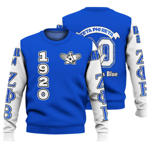 Sudadera de Forro Polar Azul con Cuello Redondo de la Hermandad Griega Zeta Phi Beta para Mujer, Bordado 1920 - Product Image 3