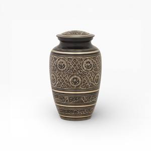 Brushed Silver and Gold Tone Metal Cremation Urn with Triple Line Detail for Classic <b>Memorial</b> Use - Product Image 4