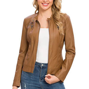 Vestes en Faux cuir pour femmes, vestes en Faux cuir pour femmes, Zip Up Moto court PU Moto Biker vêtements d'extérieur manteau ajusté - Product Image 4