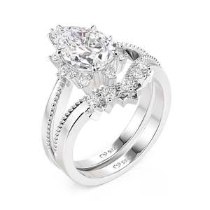 Jeulia Unique Christmas Tree Design <b>Crystal</b> Pear <b>Ring</b> Set 2pcs - Product Image 4
