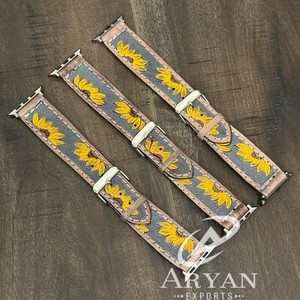 Latest Floral Design Hand Tooled Leather <b>Watch</b> Strap Hand-Stitched Genuine Leather Smart Band Durable <b>Watch</b> Wristband for Unisex - Product Image 1