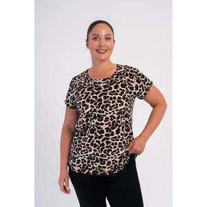 Conjunto de pantalón capri y top de cuello redondo con lazo, viscosa y licra, talla XXL, para mujer - Estampado de leopardo - Product Image 2