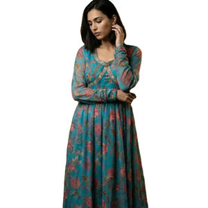 Vestido largo elegante con estampado floral de alta calidad y acabado premium / Conjunto de kurta para todas las estaciones, verano e invierno. - Product Image 1