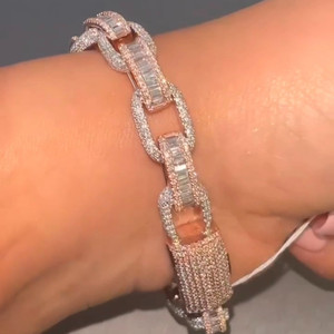 Pulsera de Plata de Ley 925 con Incrustaciones de Moissanita Baguette de 10 Quilates, Chapada en Rodio, Estilo Hip Hop, para Bodas, Joyería de Moda para Fiestas - Product Image 1