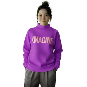 High Quality Women Oversized Long Casual Autumn Mockneck Sweatshirt Heavy Fleece Winter Pullover <b>Drop</b> Shoulder Printed - Product Image 1