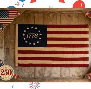 דגל וינטג' 3X5 רגל משנת 1776 של בטסי רוס, 100% כותנה, כוכבים רקומים, דגל אמריקאי צבוע בצבע תה, דגל חוץ עמיד במיוחד עם 13 כוכבים - Product Image 1